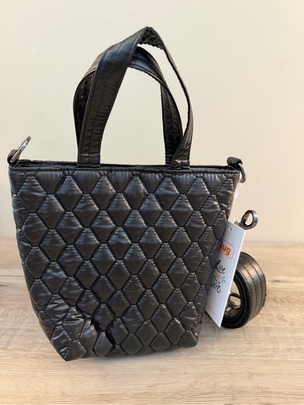 Lug Tip Toe Mini Tote Bag - Metallic Black - NWT - houndstooth lining - Picture 2 of 4